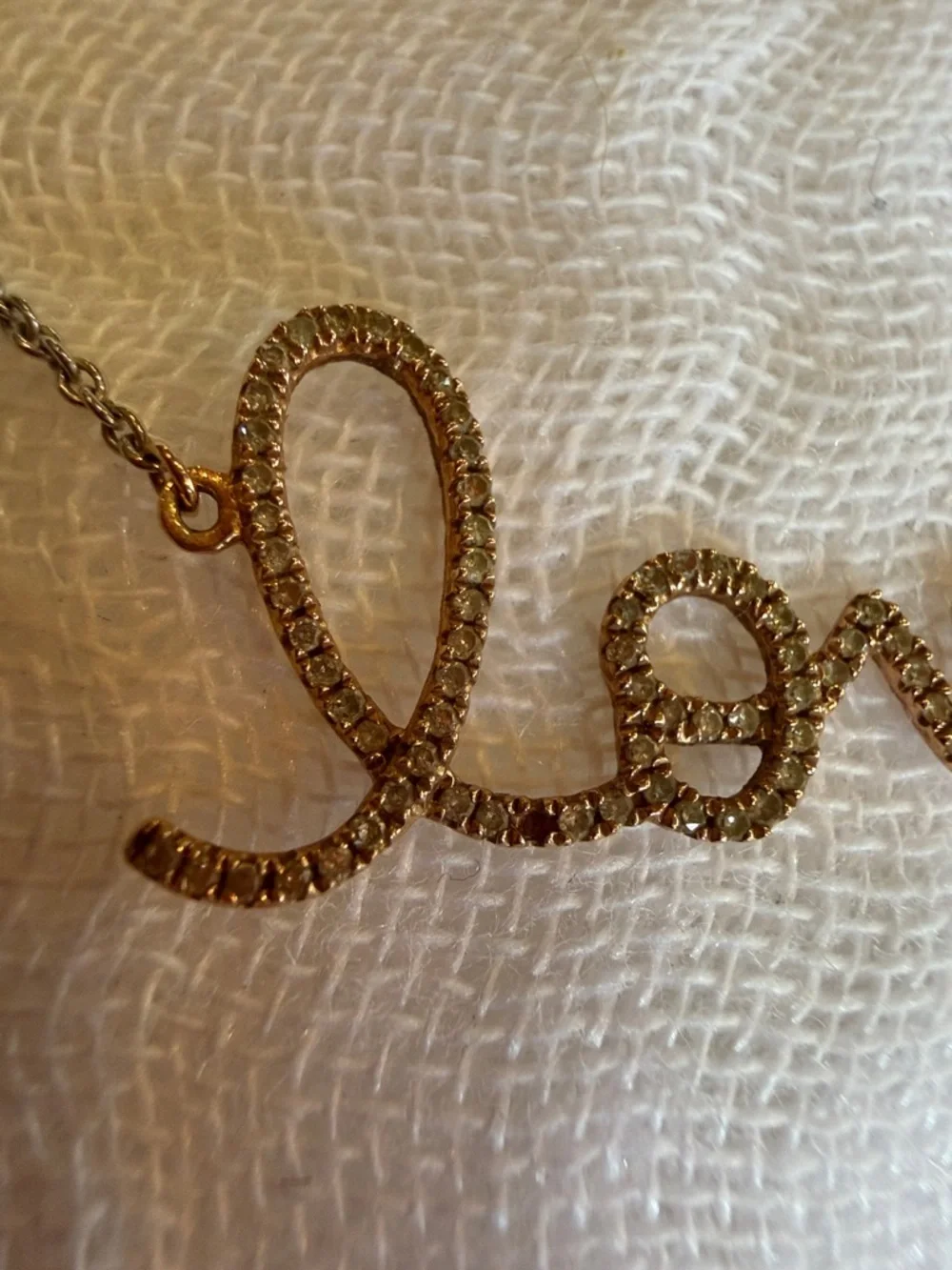 Love Script Necklace - 14K Gold Chain with Rose Gold Script with Diamond Chips